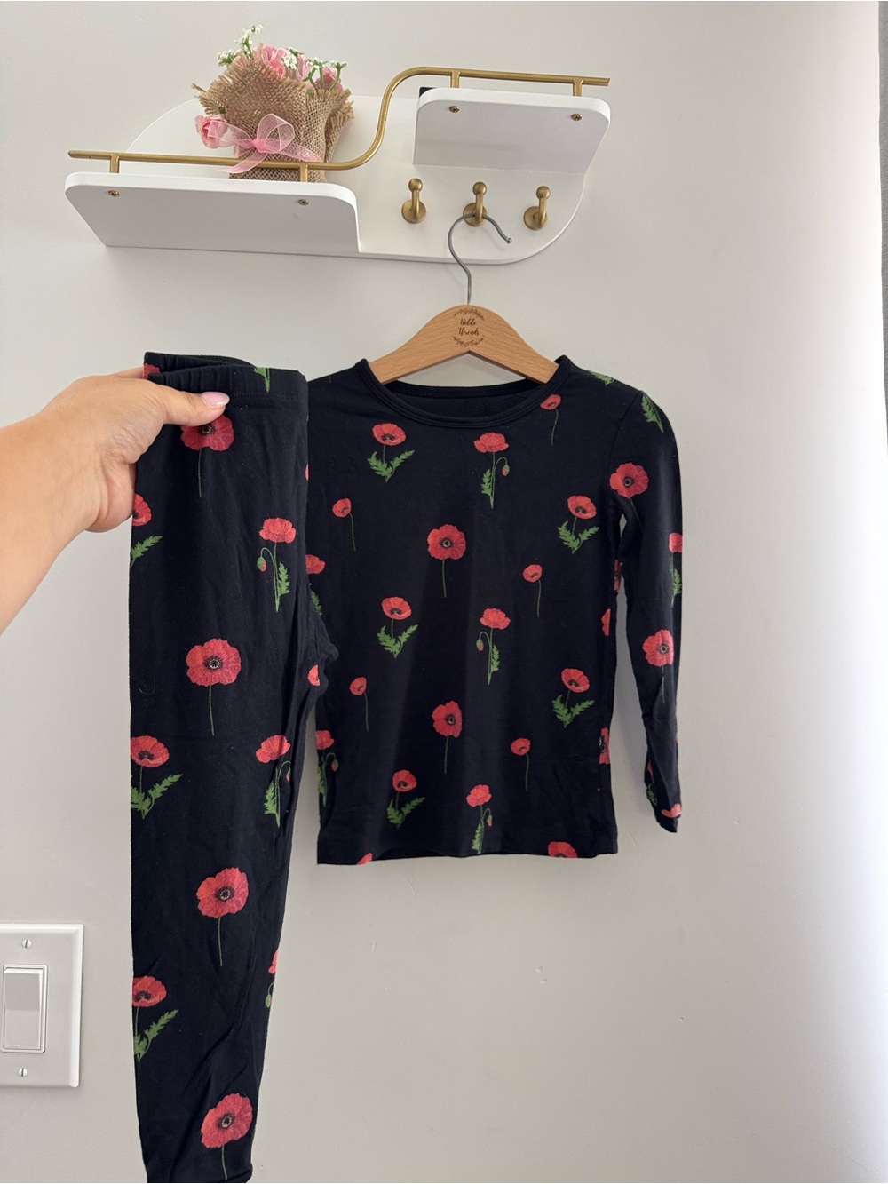 Kyte BABY Black Long-Sleeve Pajama Set with Red Floral Print